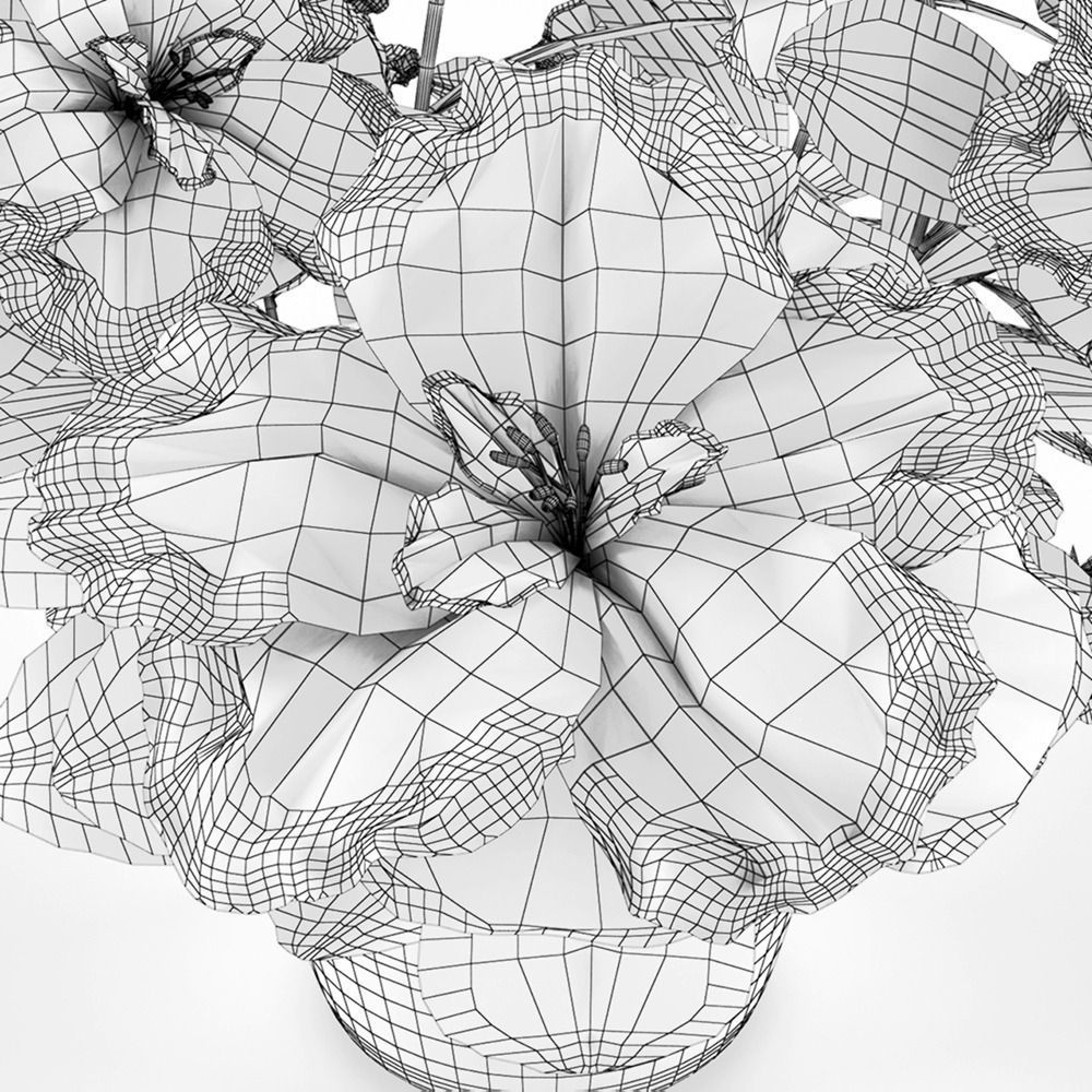 Azalea flowers in pot 3D model_7