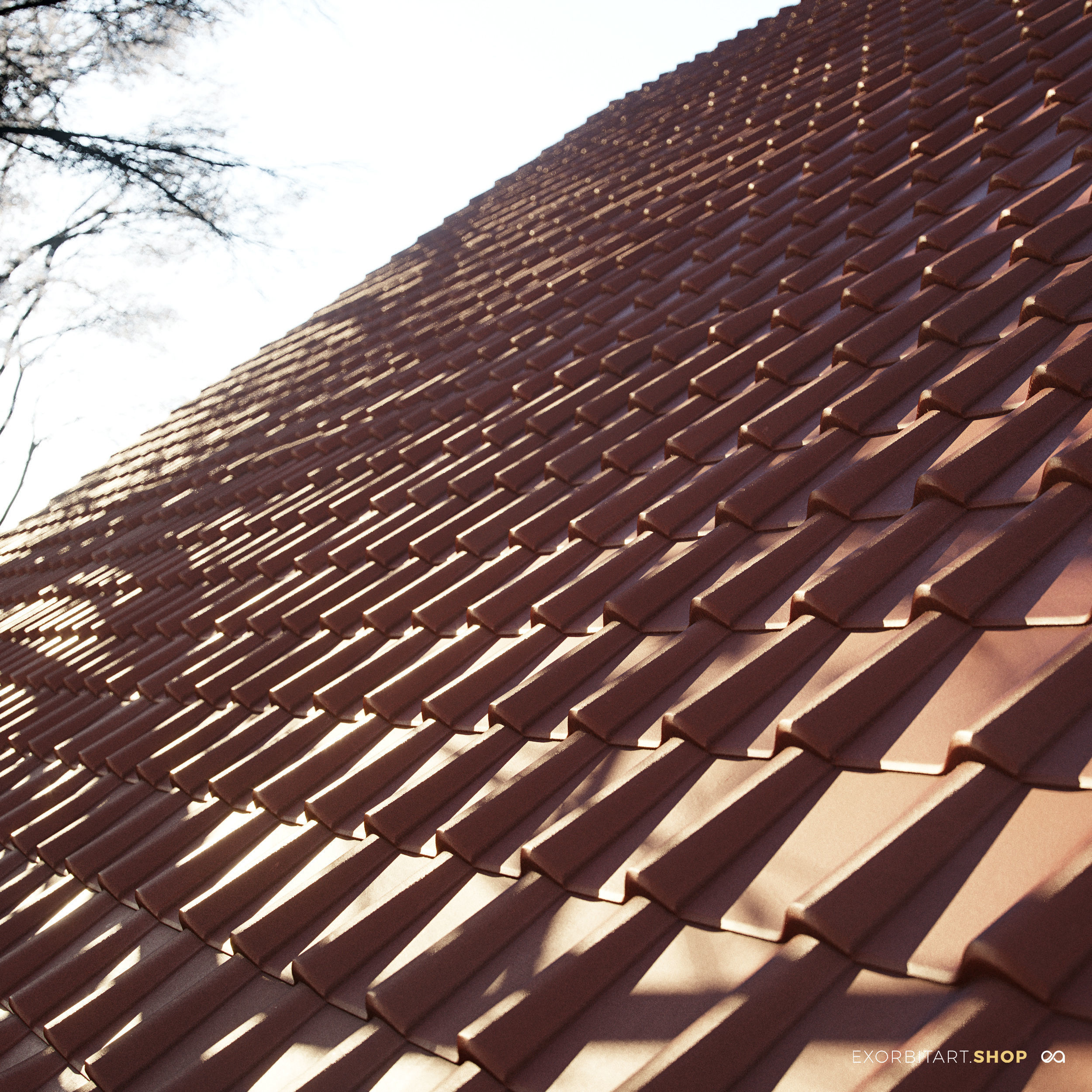 3D PBR Texture of European Roof Tiles  2x2m  4k 8k Texture_3