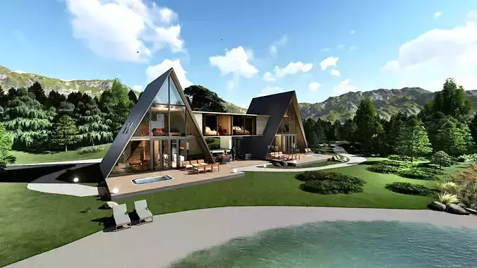 double A frame house Low-poly 3D model