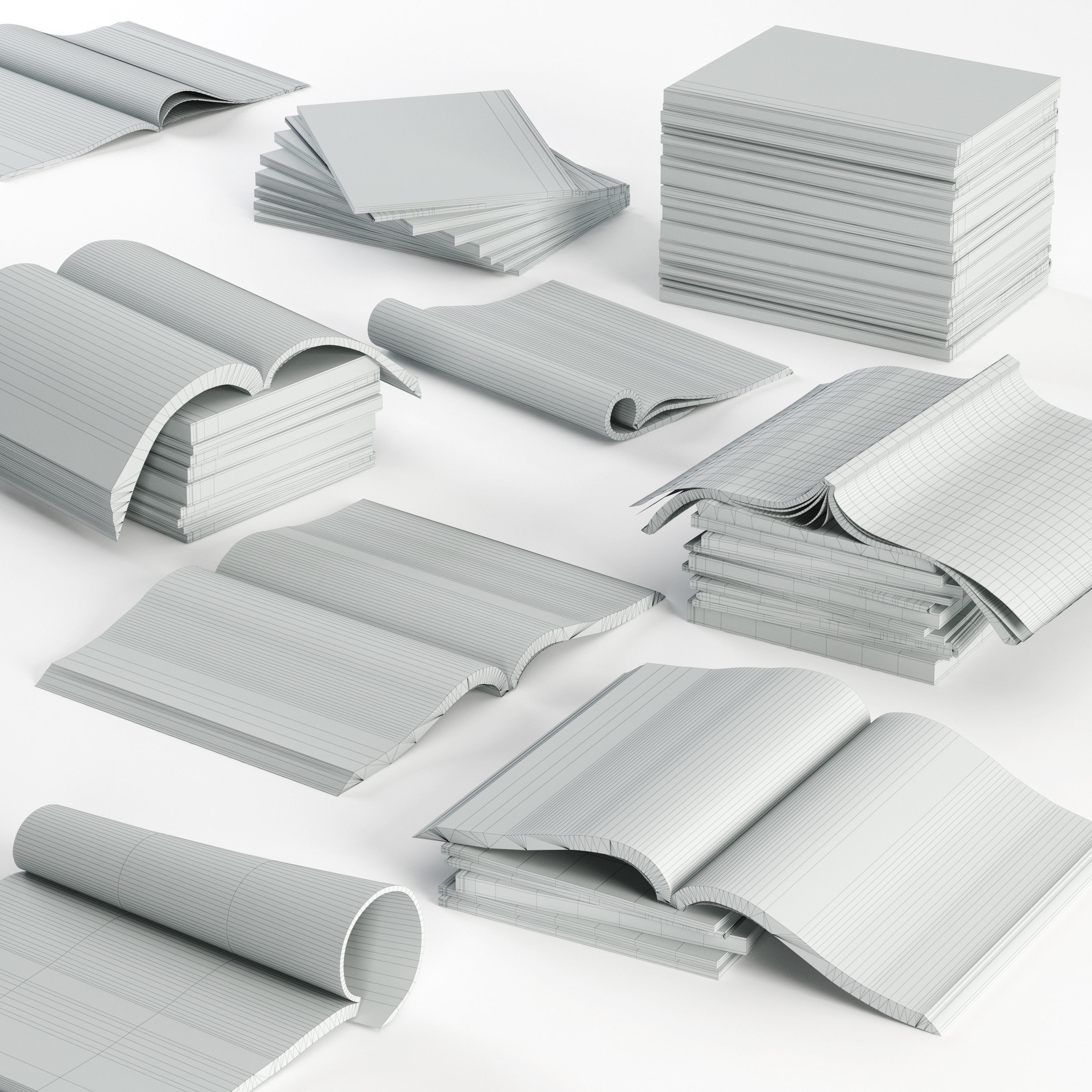 Opened magazines stack set 3D model_4