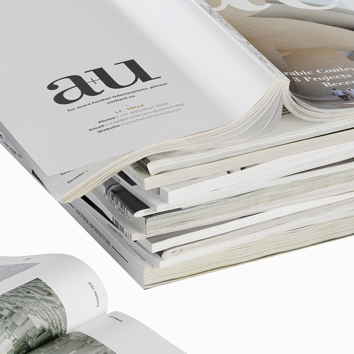 Opened magazines stack set 3D model_3