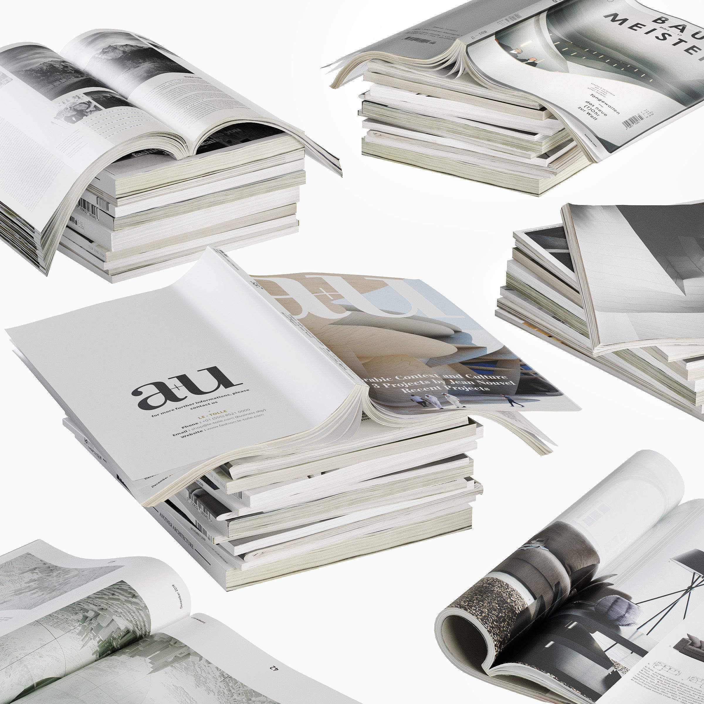 Opened magazines stack set 3D model_1