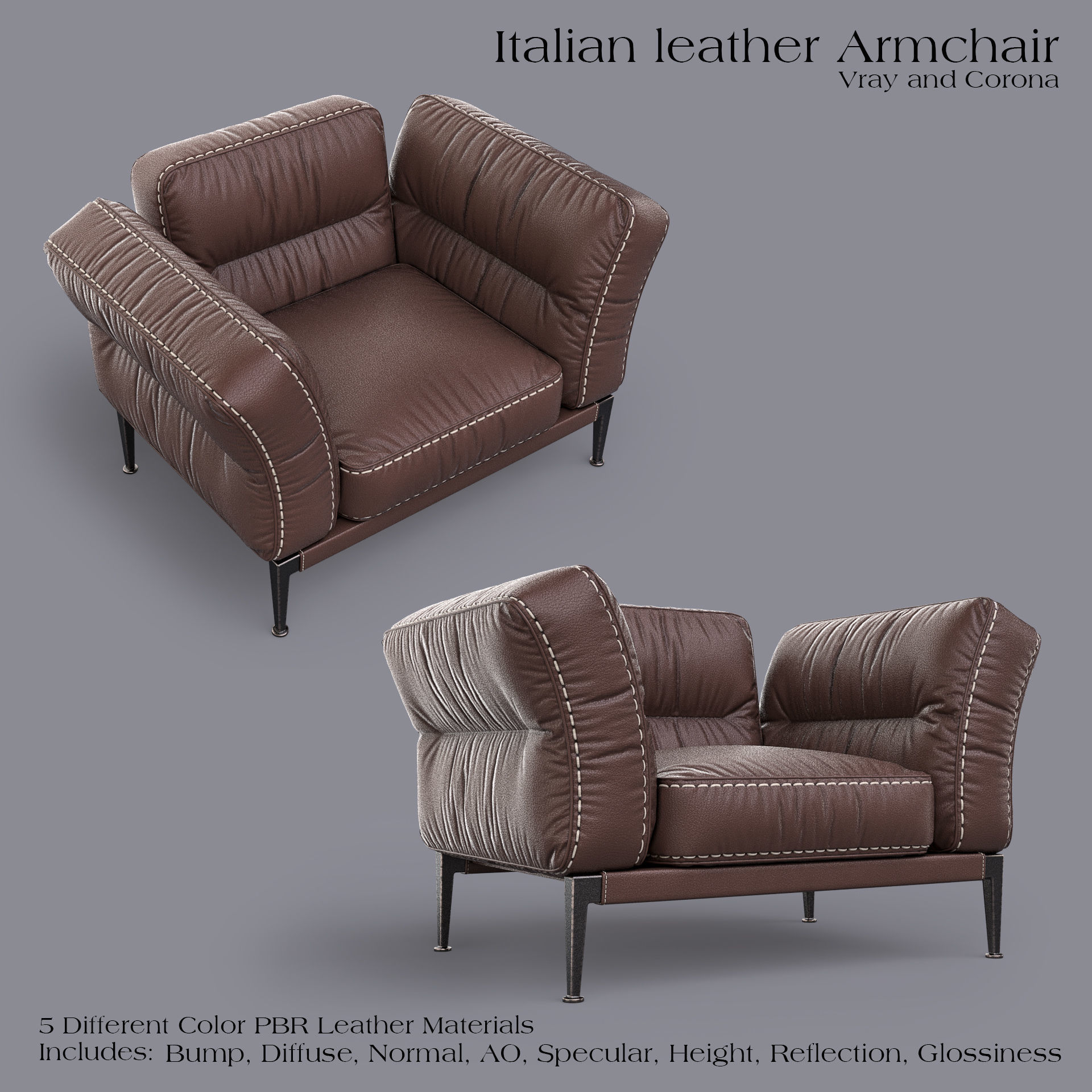 ADDA Italian ArmChair 1 Low-poly 3D model_2
