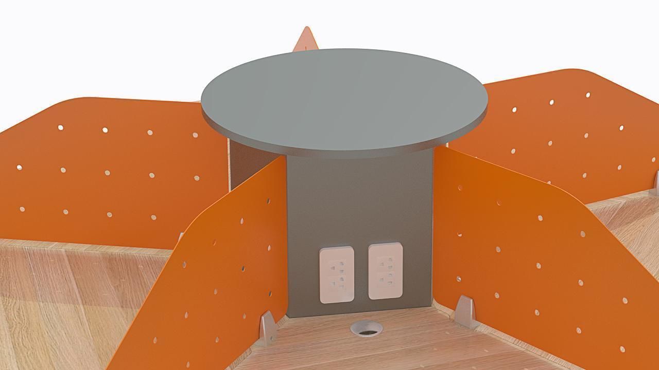 circle desk office 5 persons 3D model_3
