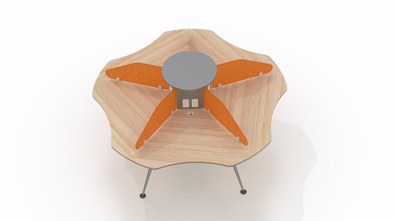 circle desk office 5 persons 3D model_1