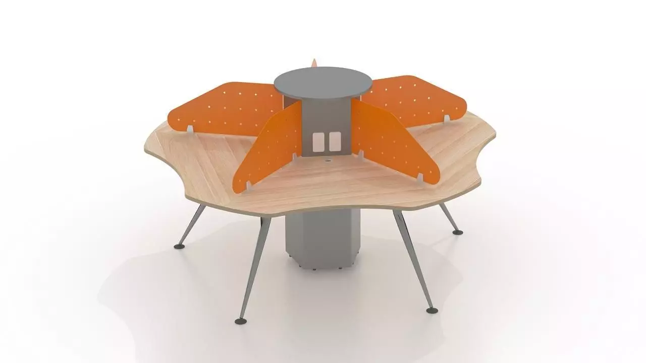 circle desk office 5 persons 3D model_0