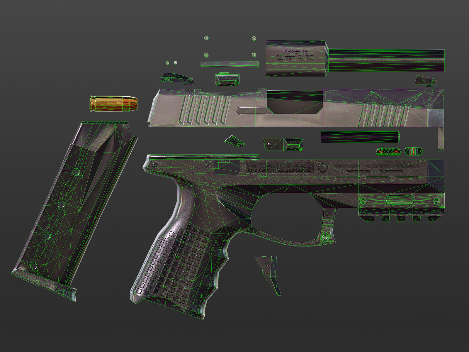 Modern Pistol Low-poly 3D model_11