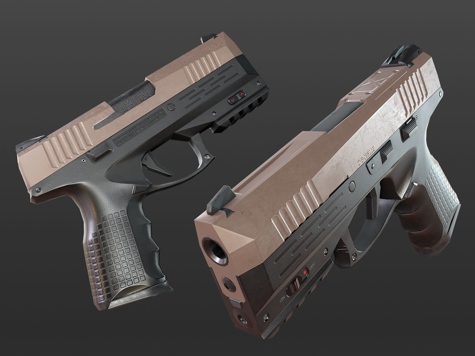 Modern Pistol Low-poly 3D model_7