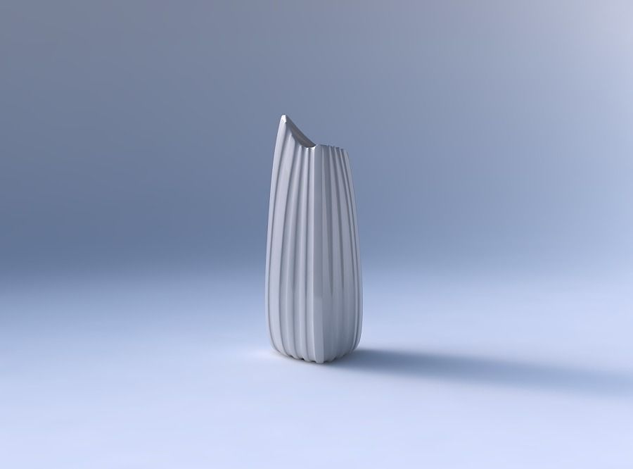 Vase curved tipping triangle 2 with smooth vertical ribbons 3D print model_4