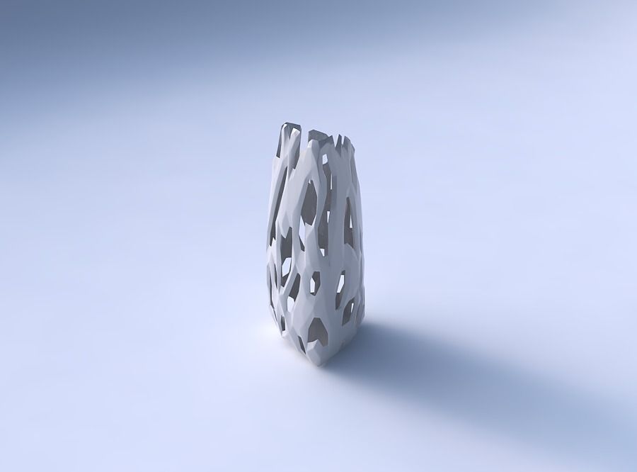 Vase curved tipping triangle with faceted cuts 3D print model_3