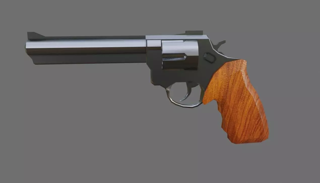 Chrome Revolver 44 - Wood Magnum Gun - Arma Low-poly 3D model
