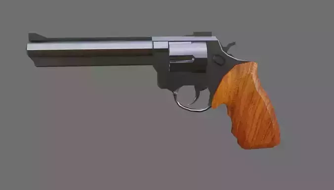 Chrome Revolver 44 - Wood Magnum Gun - Arma Low-poly 3D model