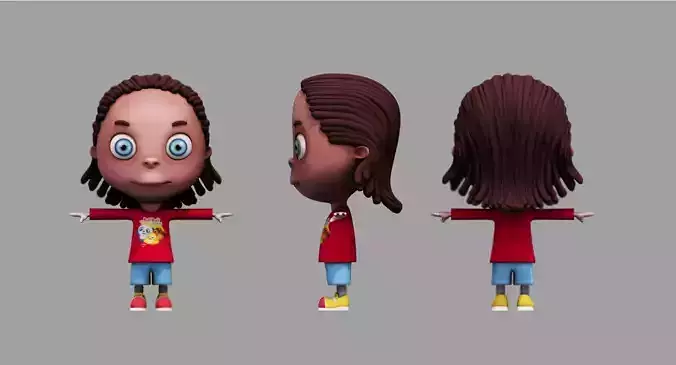 African american child boy cartoon 3d model
