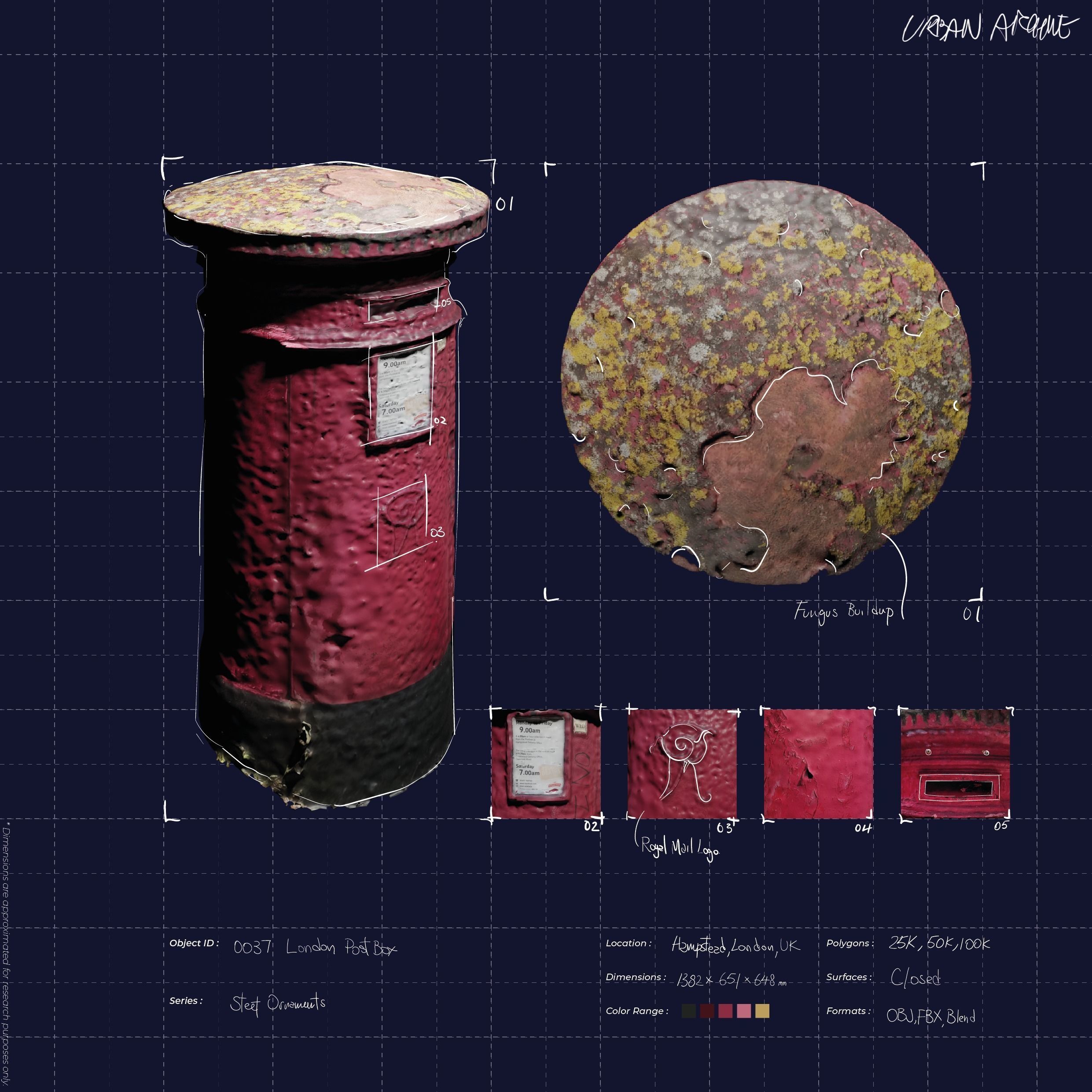 Photoscan 3D asset - London Mail Post Service Box Low-poly 3D model_2