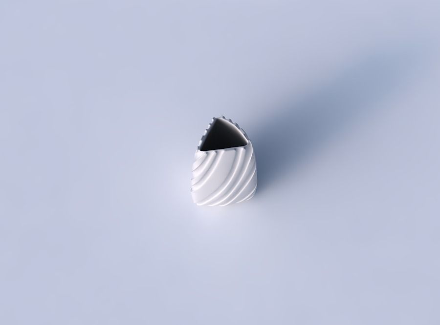 Vase curved tipping triangle with twisted smooth ribbons 3D print model_2