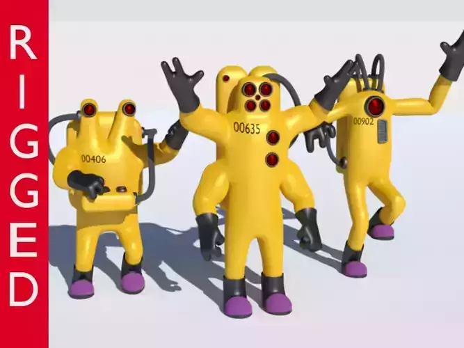 Low-Poly Monsters Inc CDA agents 3D models rigged  HAZMAT SUIT Low-poly 3D model