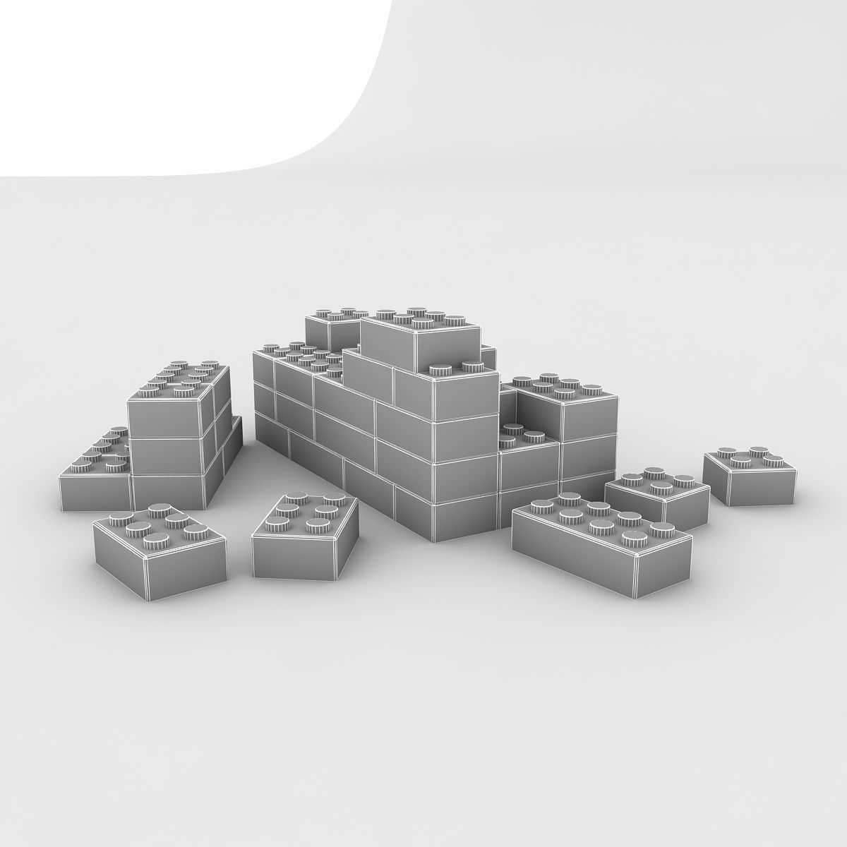 3d Lego Model pile of bricks Low-poly 3D model_5