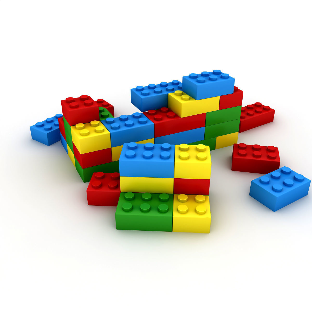 3d Lego Model pile of bricks Low-poly 3D model_1