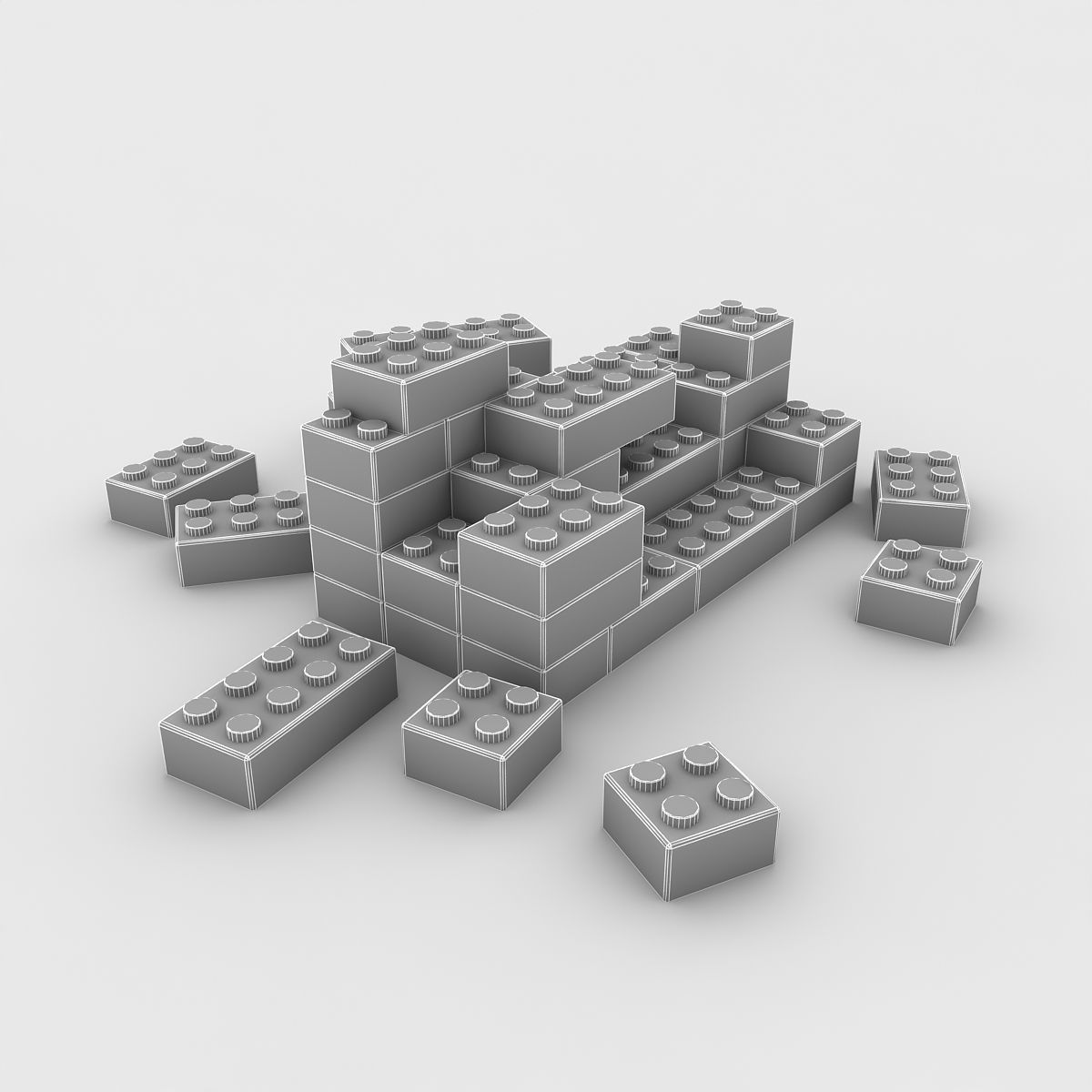 3d Lego Model pile of bricks Low-poly 3D model_3