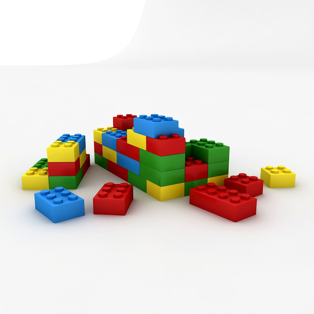3d Lego Model pile of bricks Low-poly 3D model_2