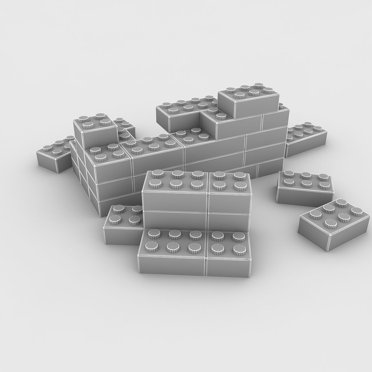 3d Lego Model pile of bricks Low-poly 3D model_4