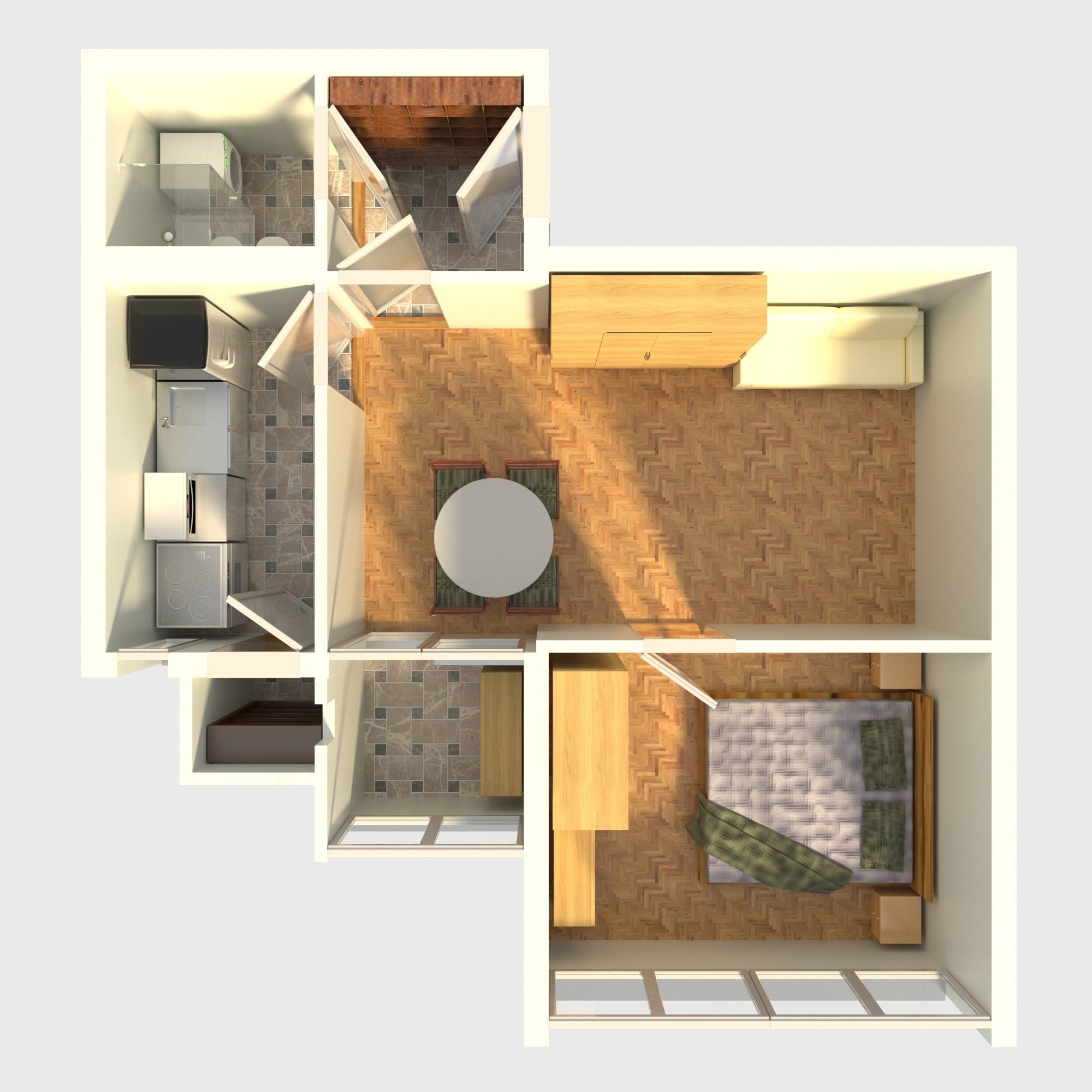 Apartment one bedroom floor plan 3D model_1