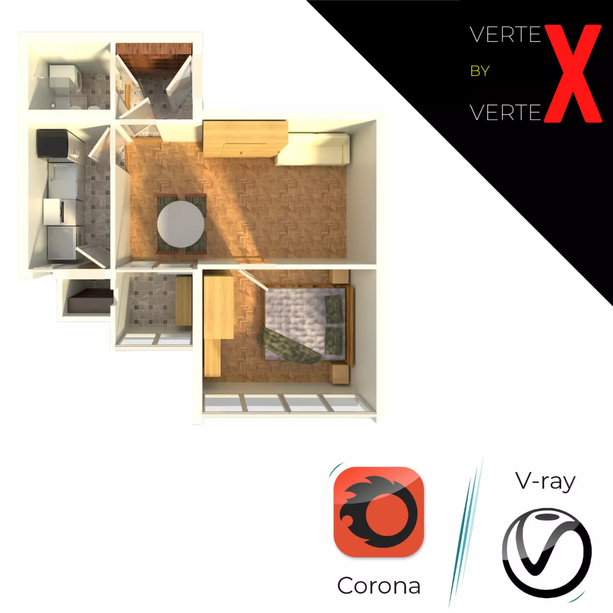 Apartment one bedroom floor plan 3D model_0