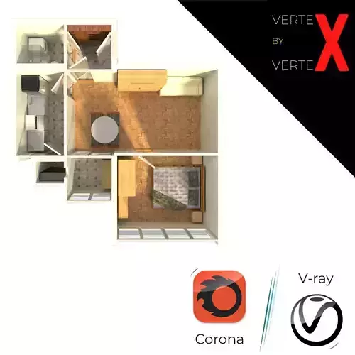 Apartment one bedroom floor plan 3D model