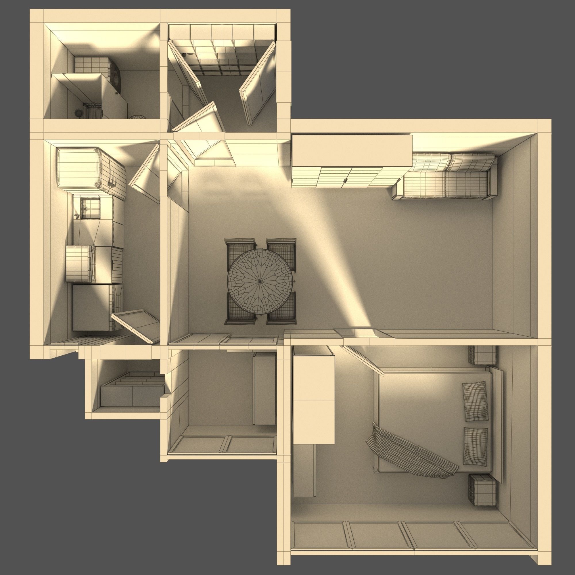 Apartment one bedroom floor plan 3D model_2
