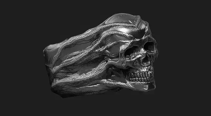 skull ring low poly PBR and high poly 