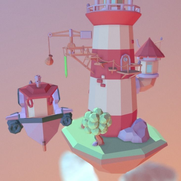 Lighthouse in the sky Low-poly 3D model_3
