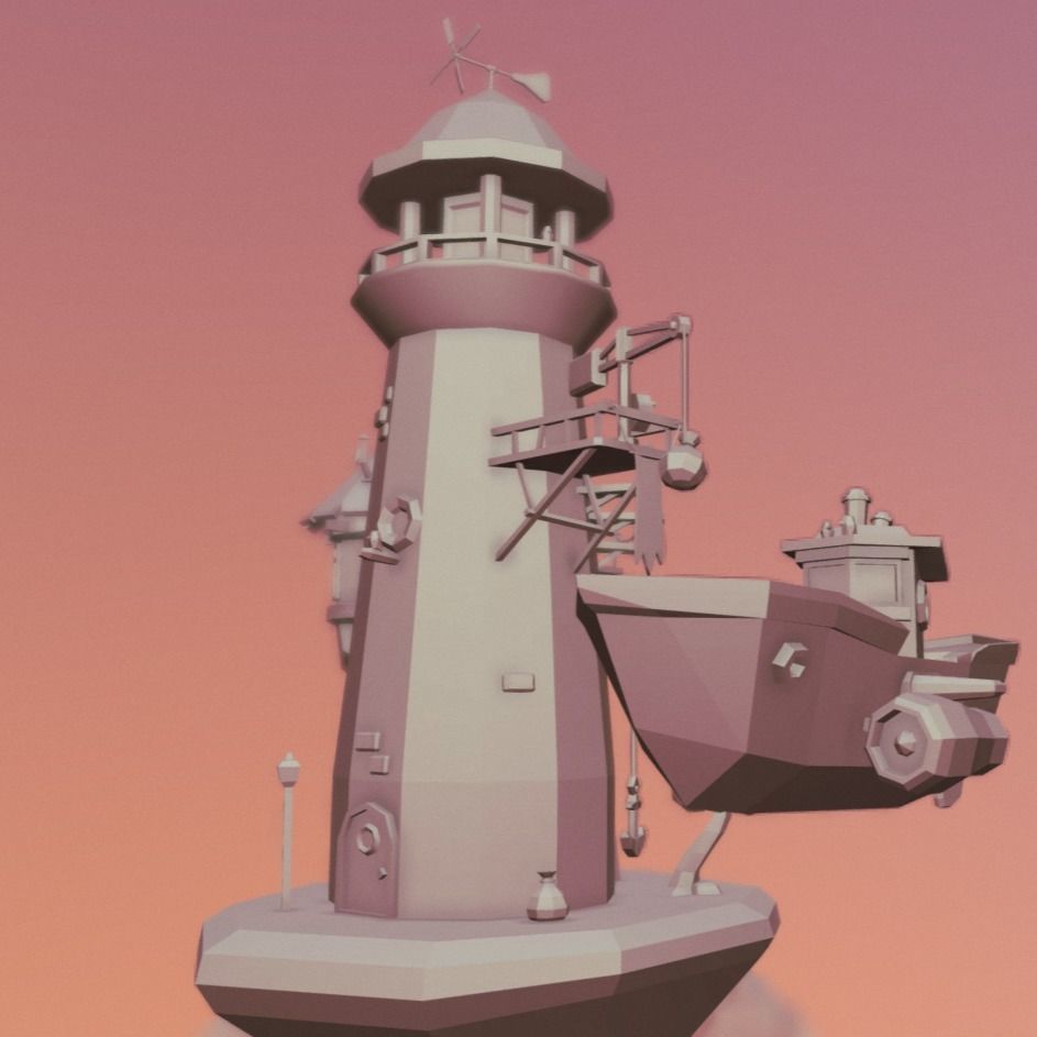 Lighthouse in the sky Low-poly 3D model_6