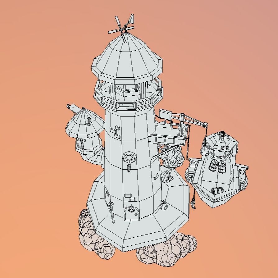 Lighthouse in the sky Low-poly 3D model_9