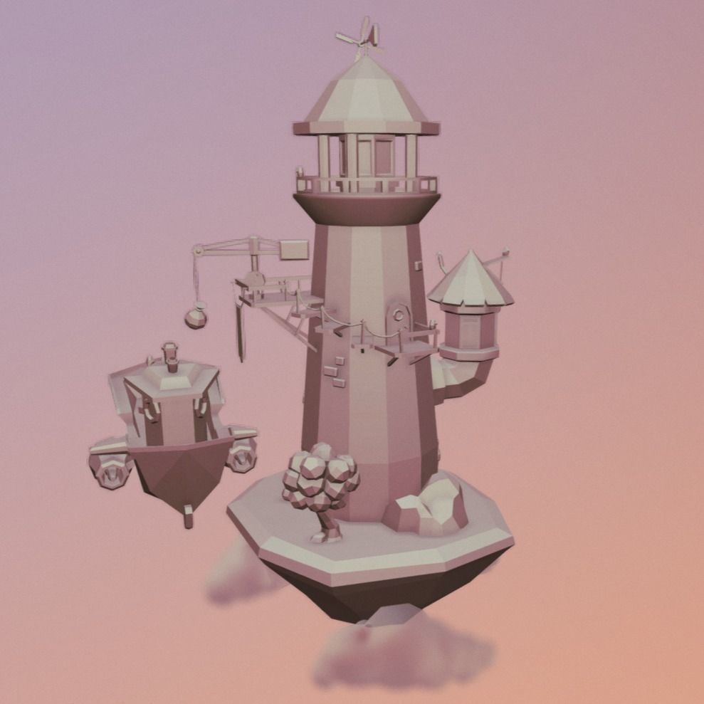 Lighthouse in the sky Low-poly 3D model_7