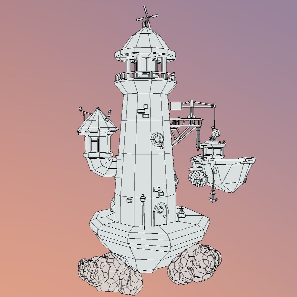 Lighthouse in the sky Low-poly 3D model_11