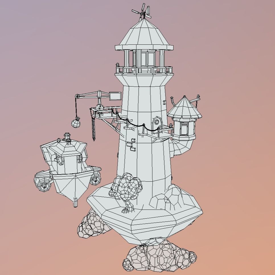Lighthouse in the sky Low-poly 3D model_10