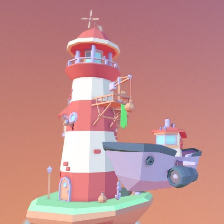 Lighthouse in the sky Low-poly 3D model_2