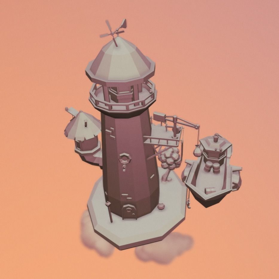 Lighthouse in the sky Low-poly 3D model_8