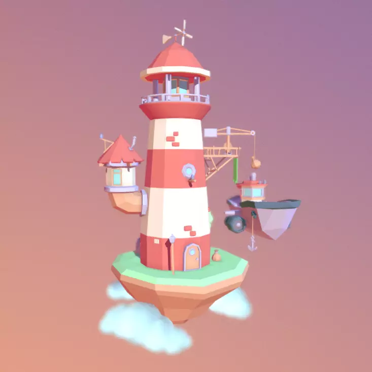 Lighthouse in the sky Low-poly 3D model_0