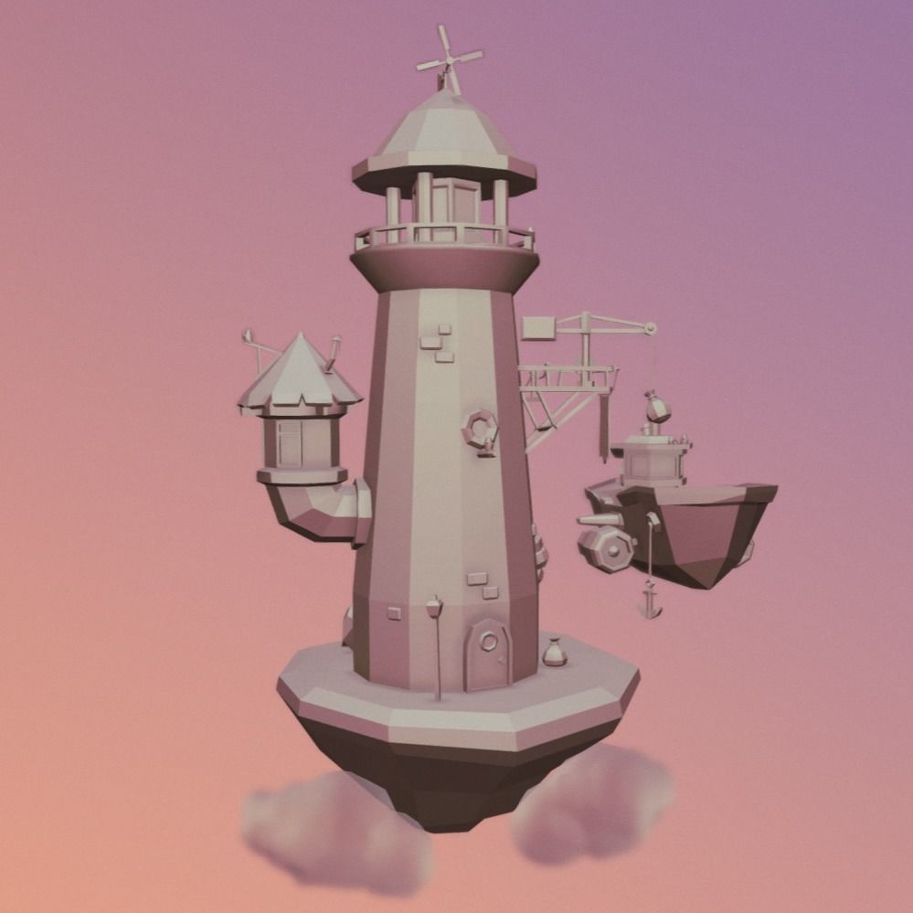 Lighthouse in the sky Low-poly 3D model_5