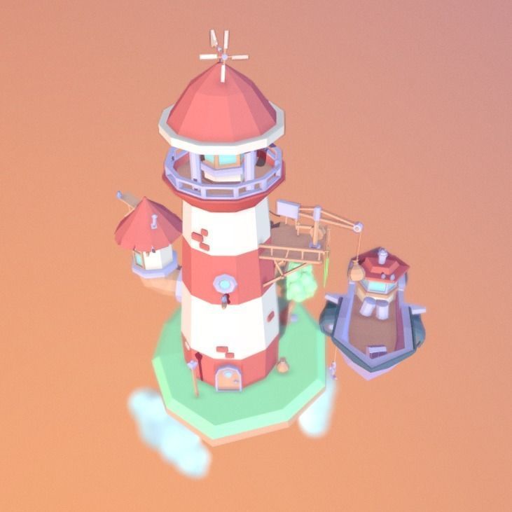 Lighthouse in the sky Low-poly 3D model_4