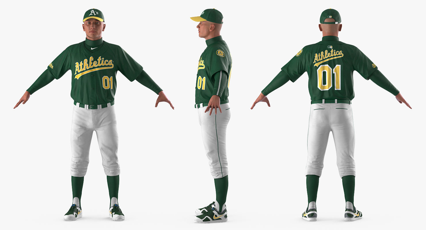 Baseball Player Rigged Athletics 2 3D model_1