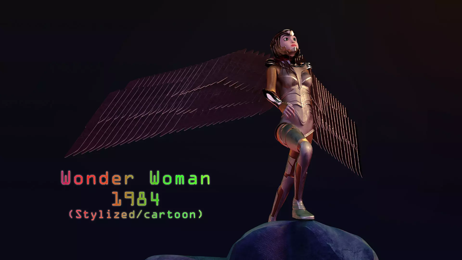 Wonder Woman in Golden Eagle Stylized and Rigged Low-poly 3D model_0