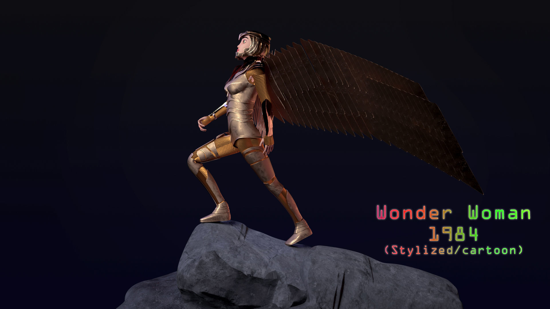 Wonder Woman in Golden Eagle Stylized and Rigged Low-poly 3D model_1
