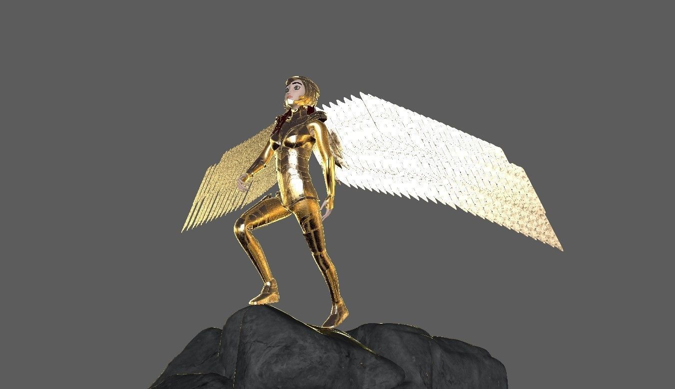 Wonder Woman in Golden Eagle Stylized and Rigged Low-poly 3D model_2
