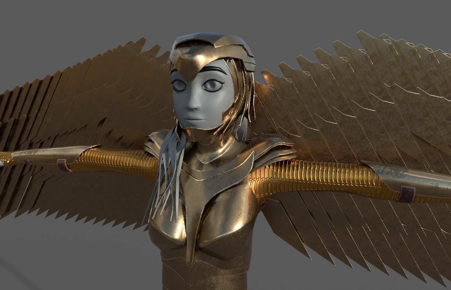Wonder Woman in Golden Eagle Stylized and Rigged Low-poly 3D model_7