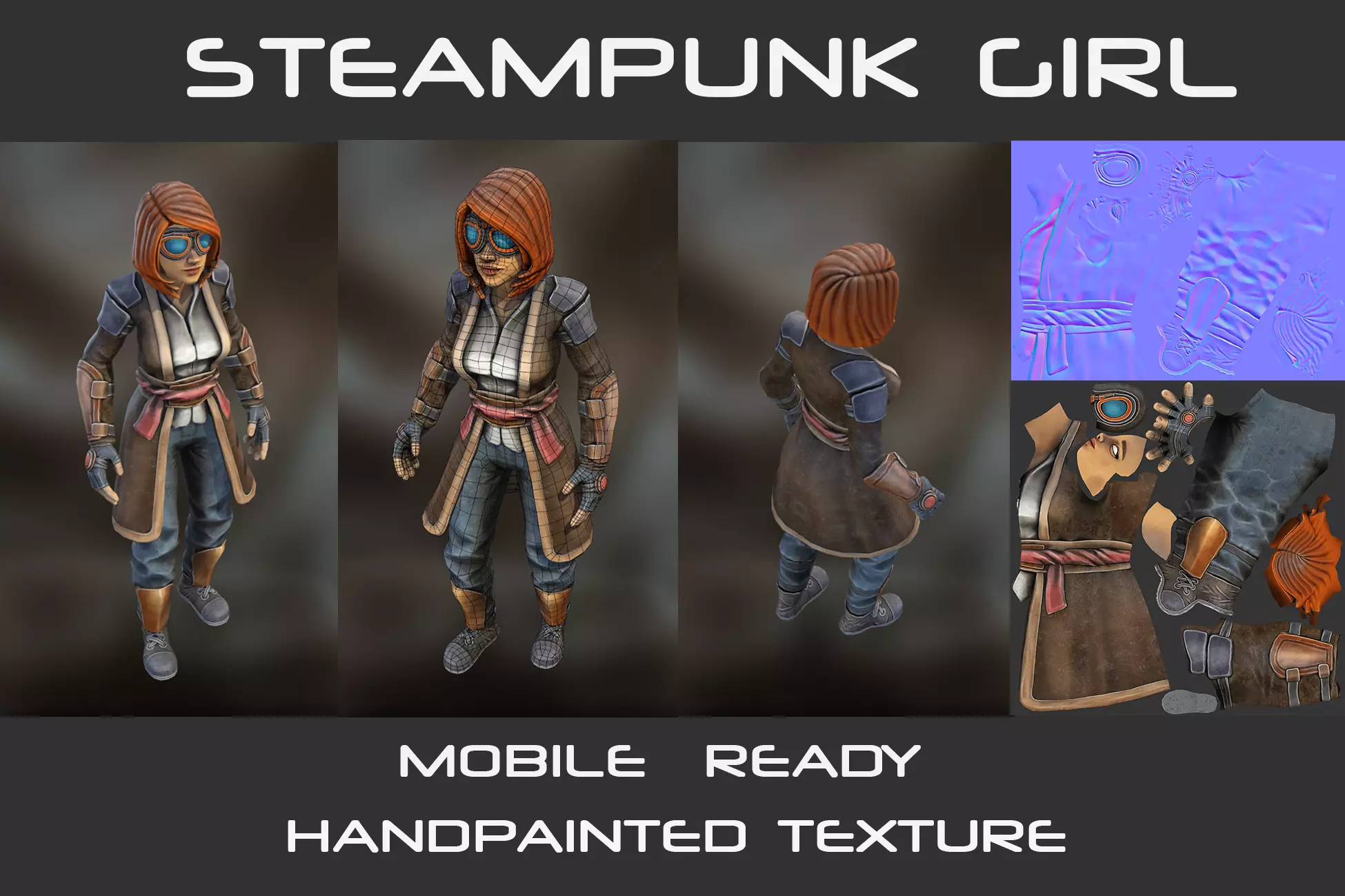 Stylized Steampunk Girl Low-poly 3D model_0