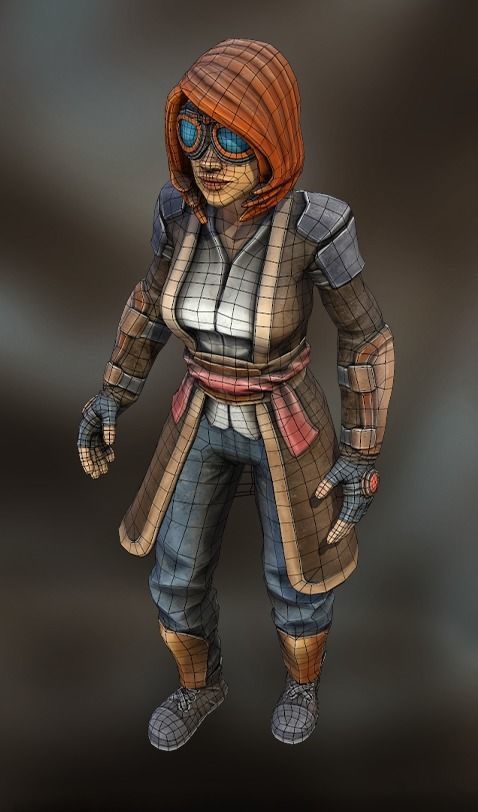 Stylized Steampunk Girl Low-poly 3D model_12