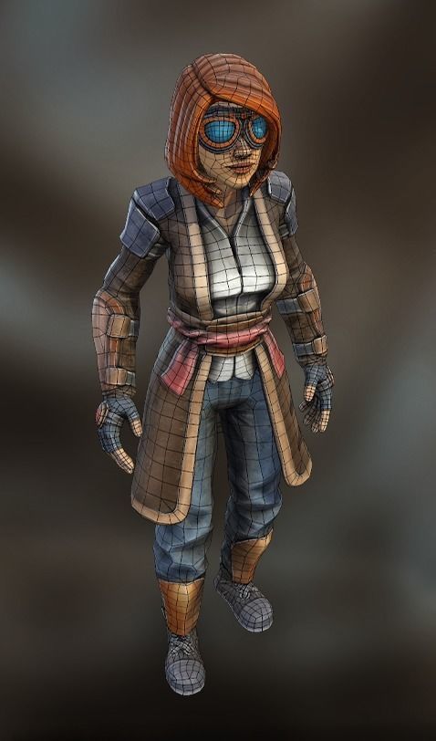 Stylized Steampunk Girl Low-poly 3D model_11