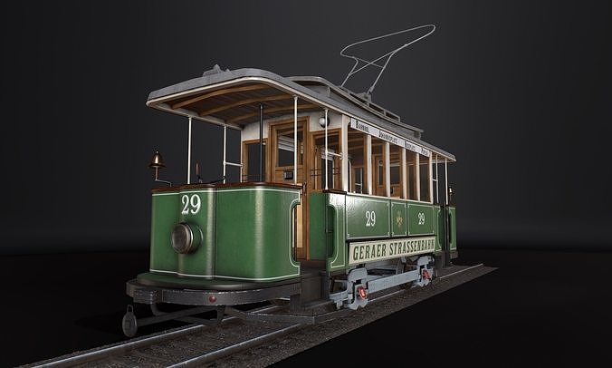 Tram 3D Model Gameready trolley car Low-poly 3D model